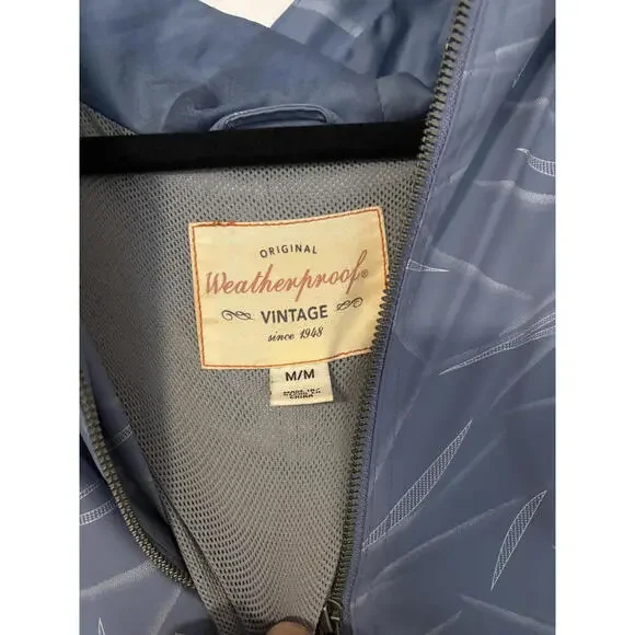Weatherproof Vintage Blue Patterned Rain Jacket with Hood - Picture 5 of 9